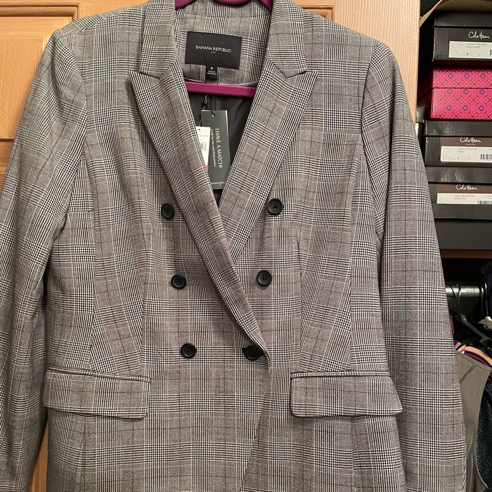 Banana Republic double breasted blazer black/white check